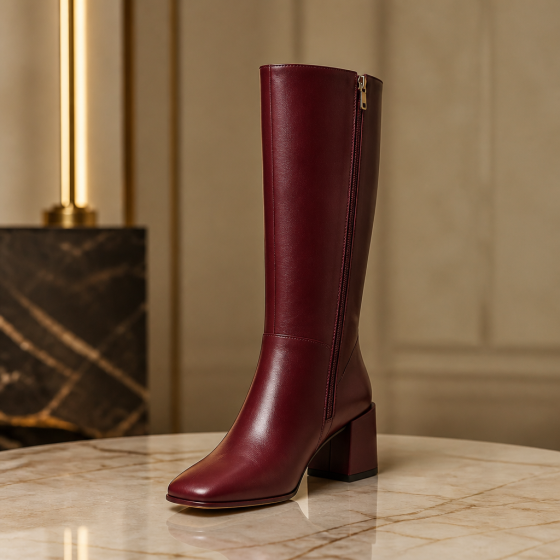 Select Square-Toe Block Heel Knee Boot